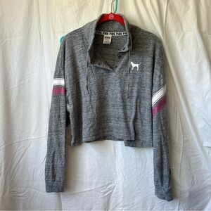 Victoria's Secret Gray Long Sleeve crop Top with pink and White Stripes